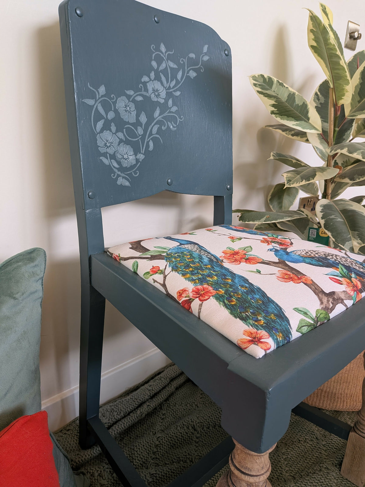Upcycled statement chair – dressing table chair - teal