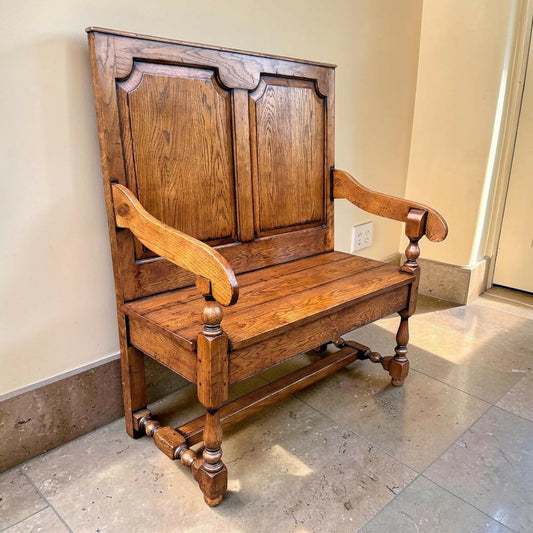Oak Settle / Oak Hall Seat / Oak Hall Bench