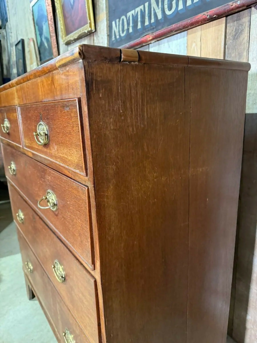 Antique George III Oak and Mahogany Two over Three Chest of Drawers, c1820