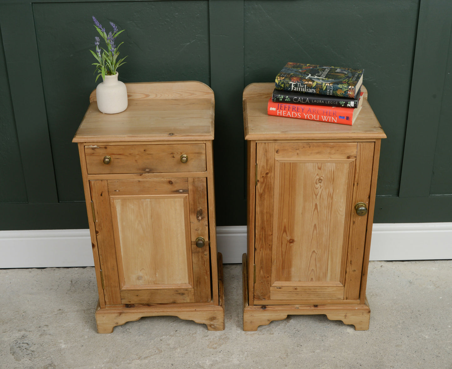 Pair Vintage Pine Bedside Cupboards Tables - Pot Cupboards - SKU 206 207