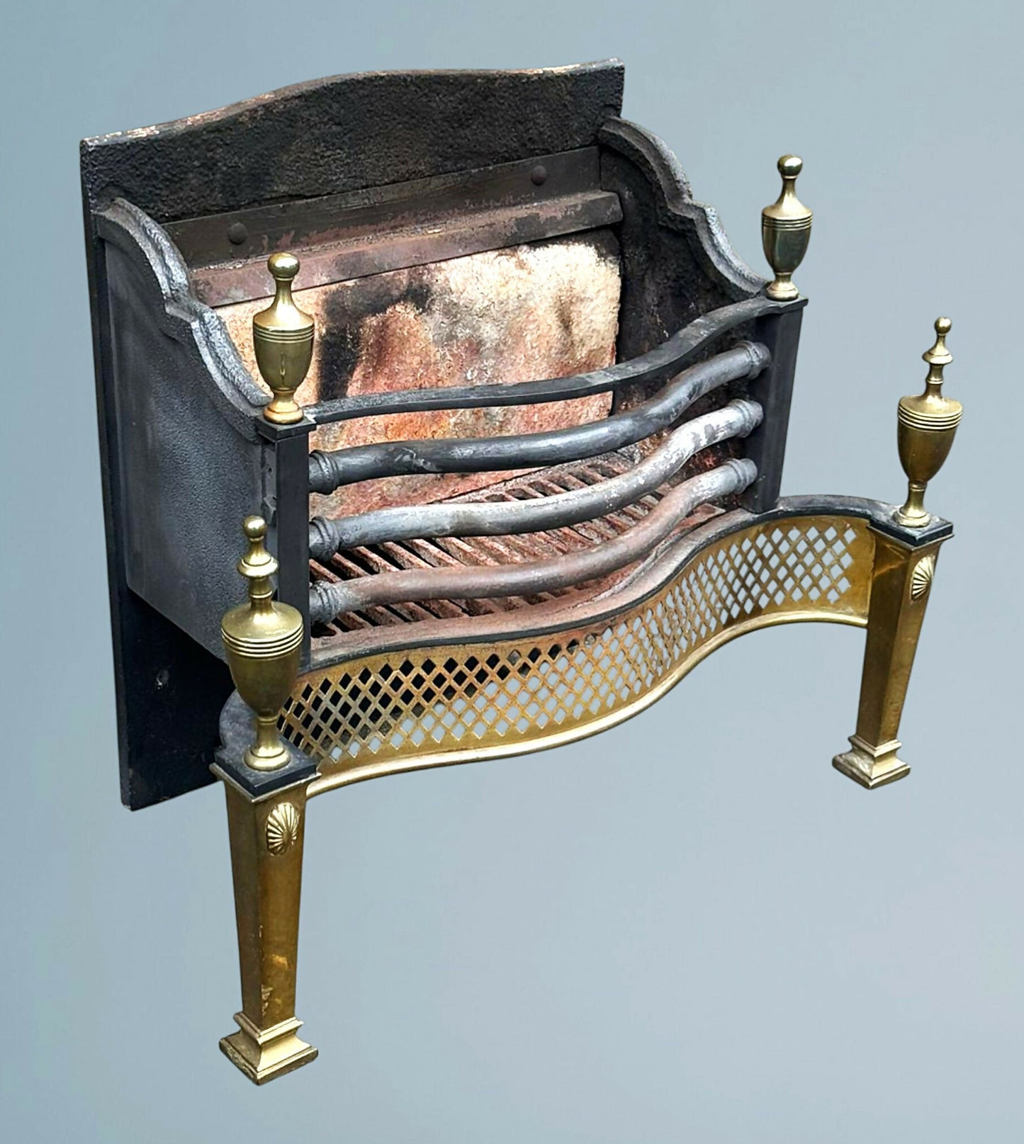 George III Style Wrought Iron and Brass Fire Basket
