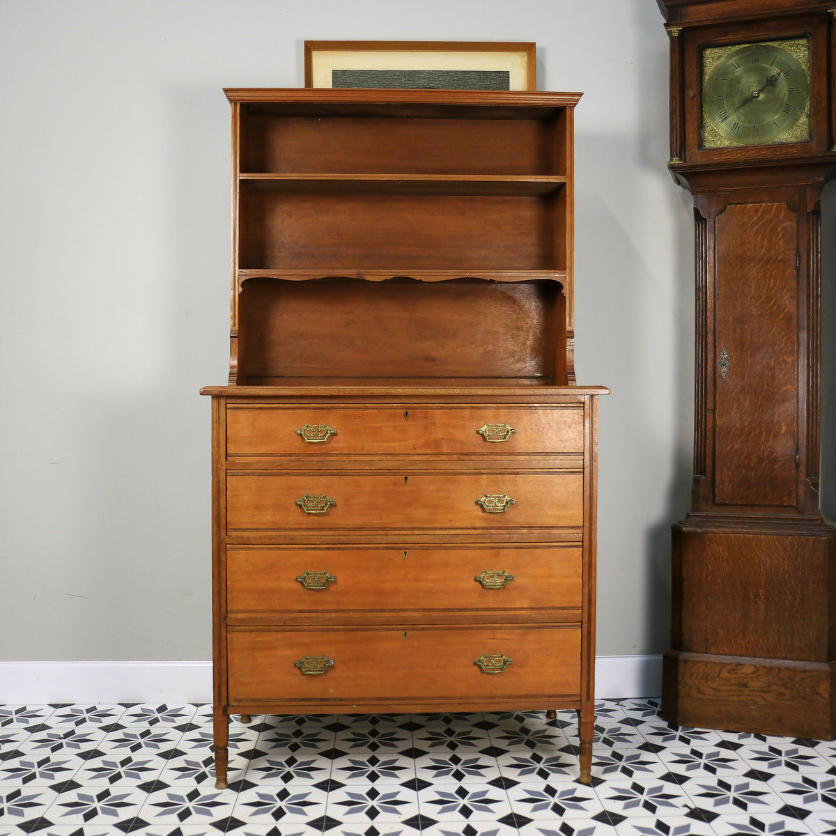 Chest of Drawers by Heal and Son with Bookcase Back and Original Brass Handles