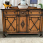 Antique 1920s Jacobean Revival Carved Oak Sideboard Geometric Buffet Cabinet