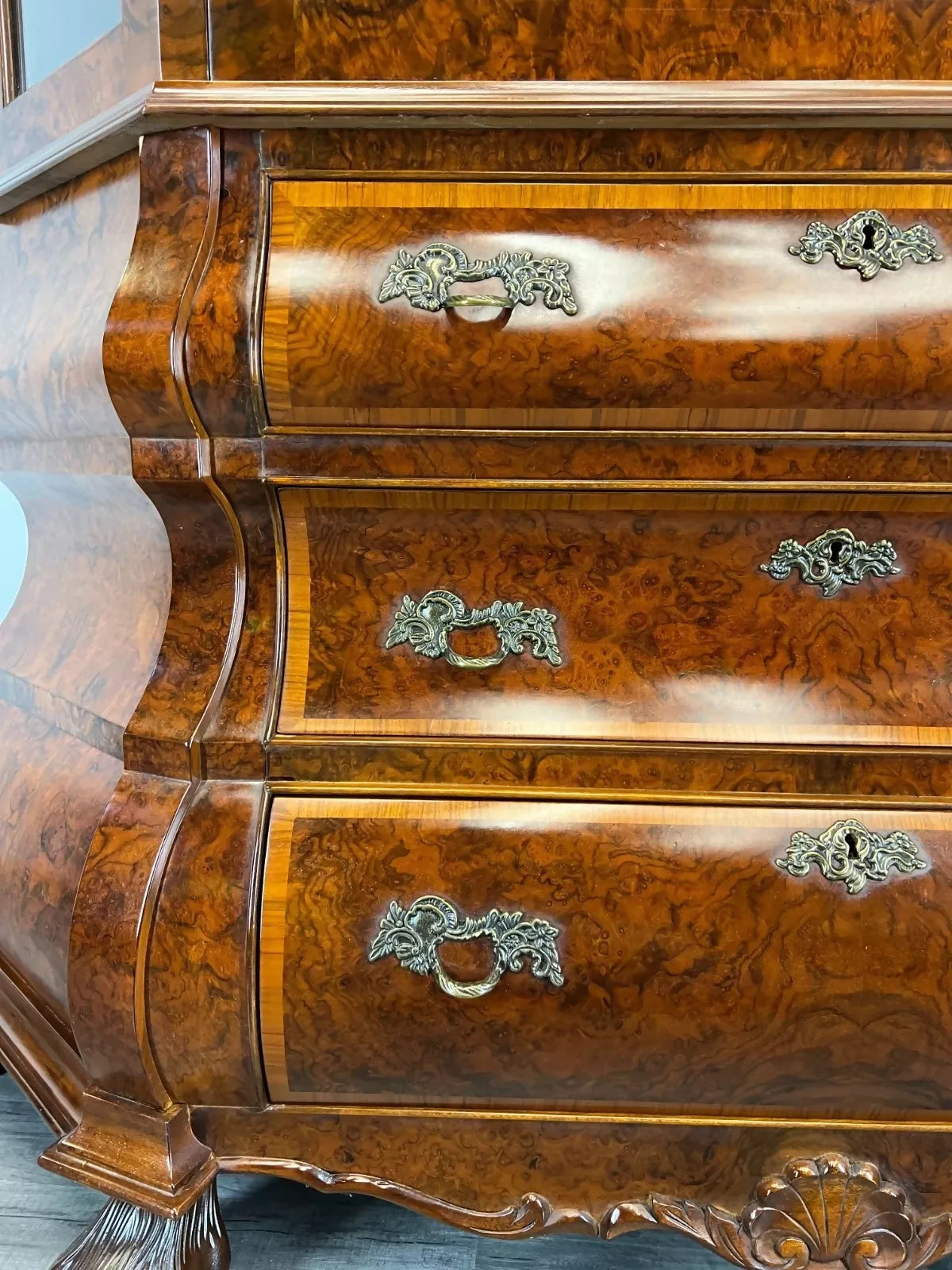 Bookcase Vintage French Carved Glass Doors Sideboard Drawers Cabinet LOT 4490