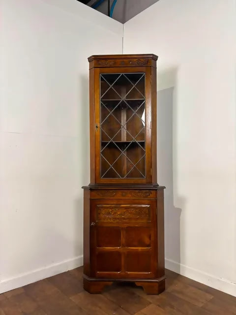 Vintage Priory Style Oak Corner Display Cabinet