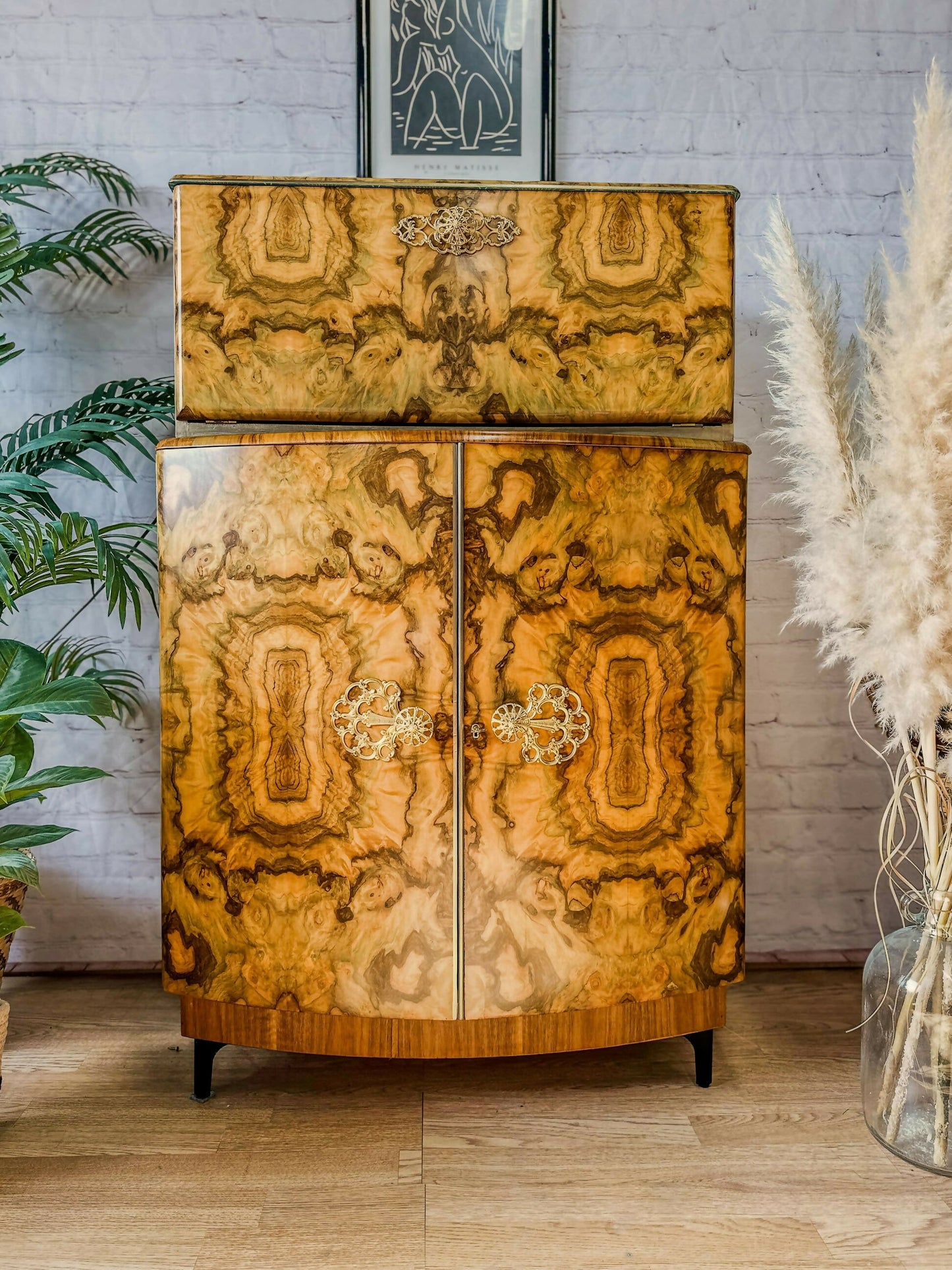 Cocktail Cabinet, Vintage Drinks Bar, Teal and Gold, Art Deco, 1950’s Drinks Unit, Retro Bar, Walnut MADE TO ORDER