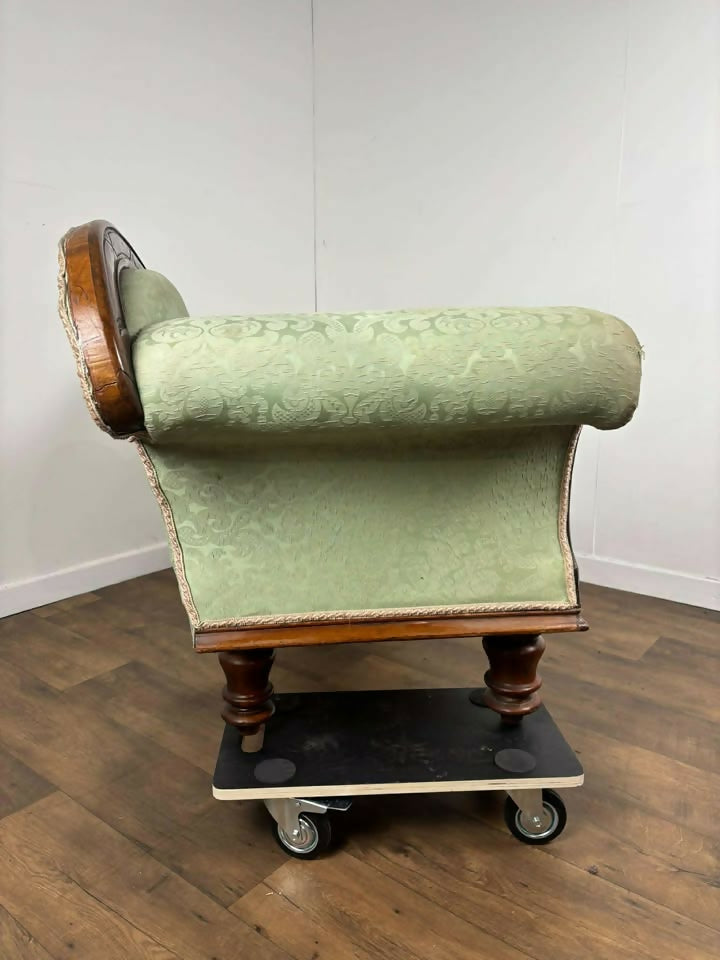 Edwardian Mahogany Framed Chaise Longue with Green Upholstery