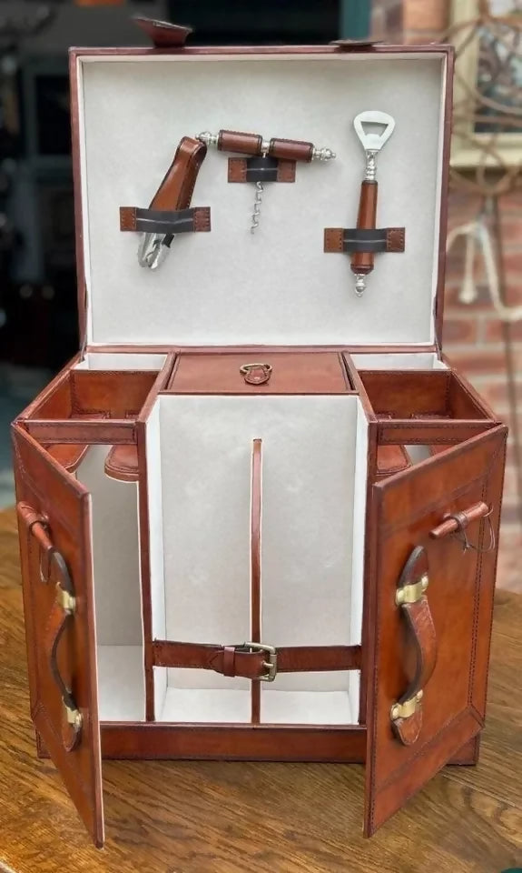 Quality Hand Crafted Vintage Style Leather Campaign Portable Drinks Picnic Bar