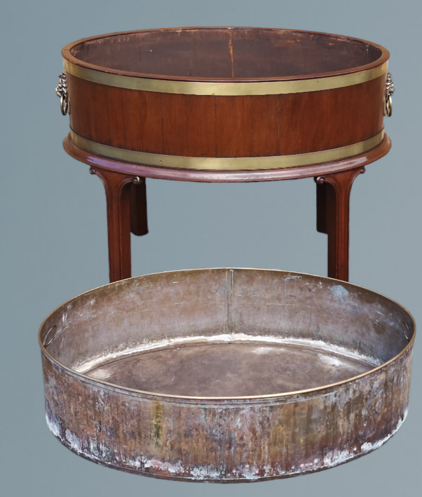 Mahogany and Brass Bound Oval Wine Cooler or Jardinière