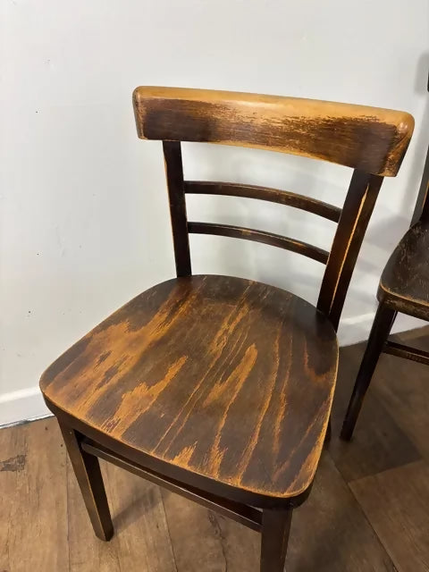 Vintage Set of Four Oak Ladder Back Dining Chairs - Bentwood Style