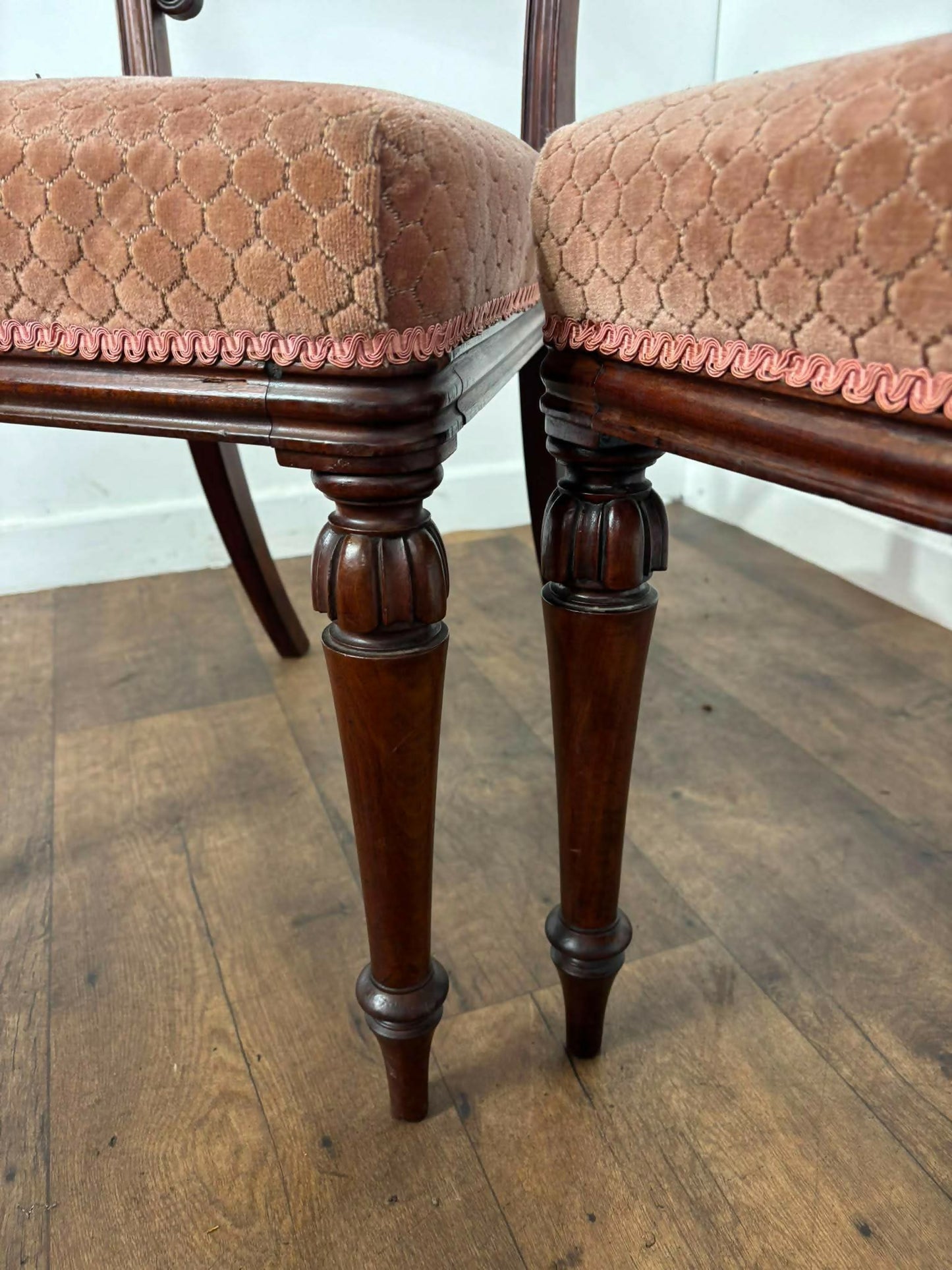 Pair of Victorian Mahogany Side Chairs on Turned Legs