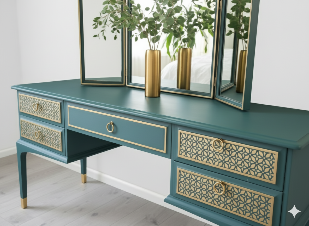 Stag minstrel green and gold dressing table