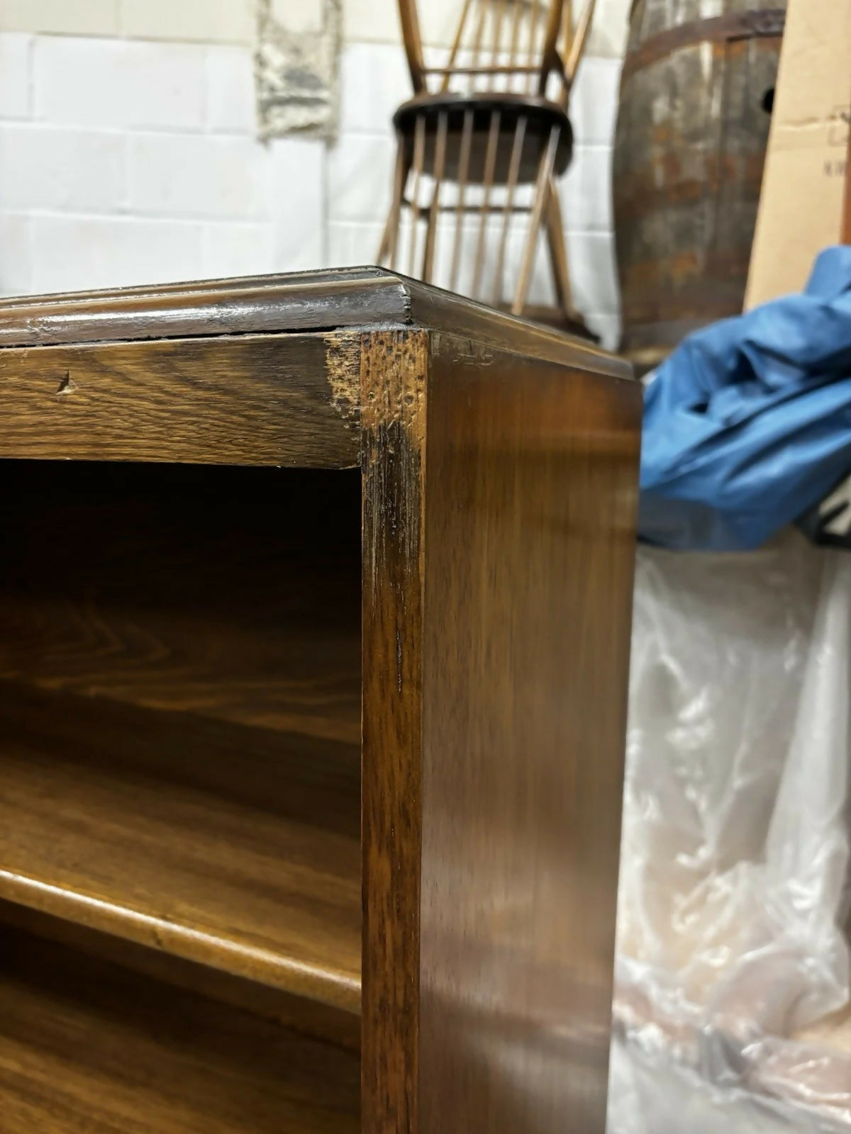 Vintage Oak Bookcase , Adjustable Shelves, With Keys For Bottom Cupboards.