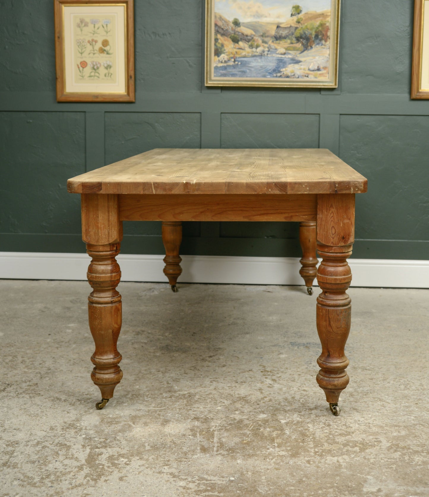 Vintage Pine Farmhouse Dining Table with Drawer on Castors - 6FT