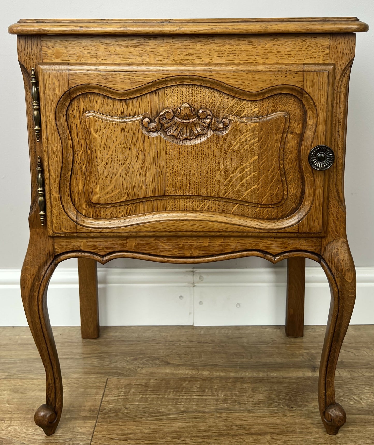 Pair of Bedside Tables Vintage French Louis Oak Nightstands Cabinets LOT 6214