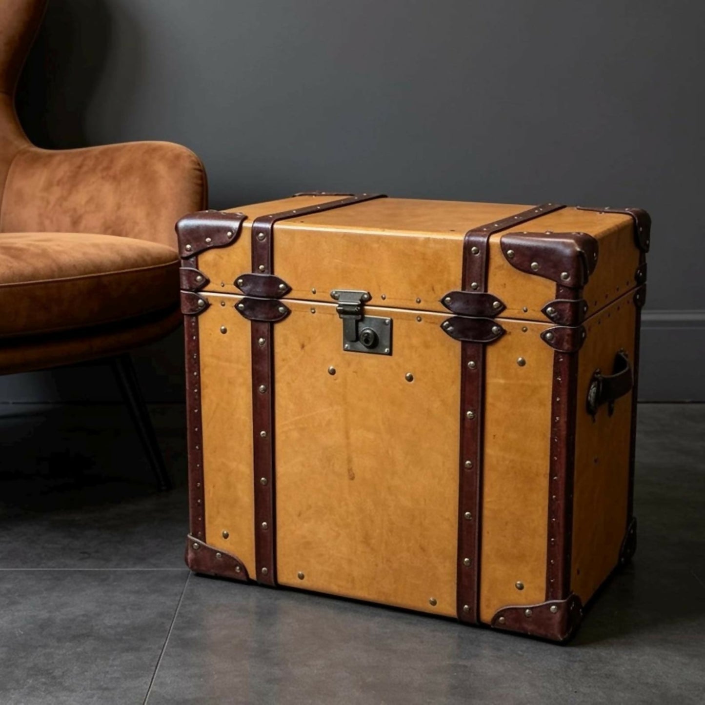 English handmade luxury leather trunk - hand dyed - steamer style