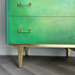 Mid Century Chest of Drawers Hand Painted Green With Gold Legs