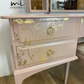 Painted to Order Pretty Dusky pink Stag Minstrel dressing table art with gold birds and flower design. Rose