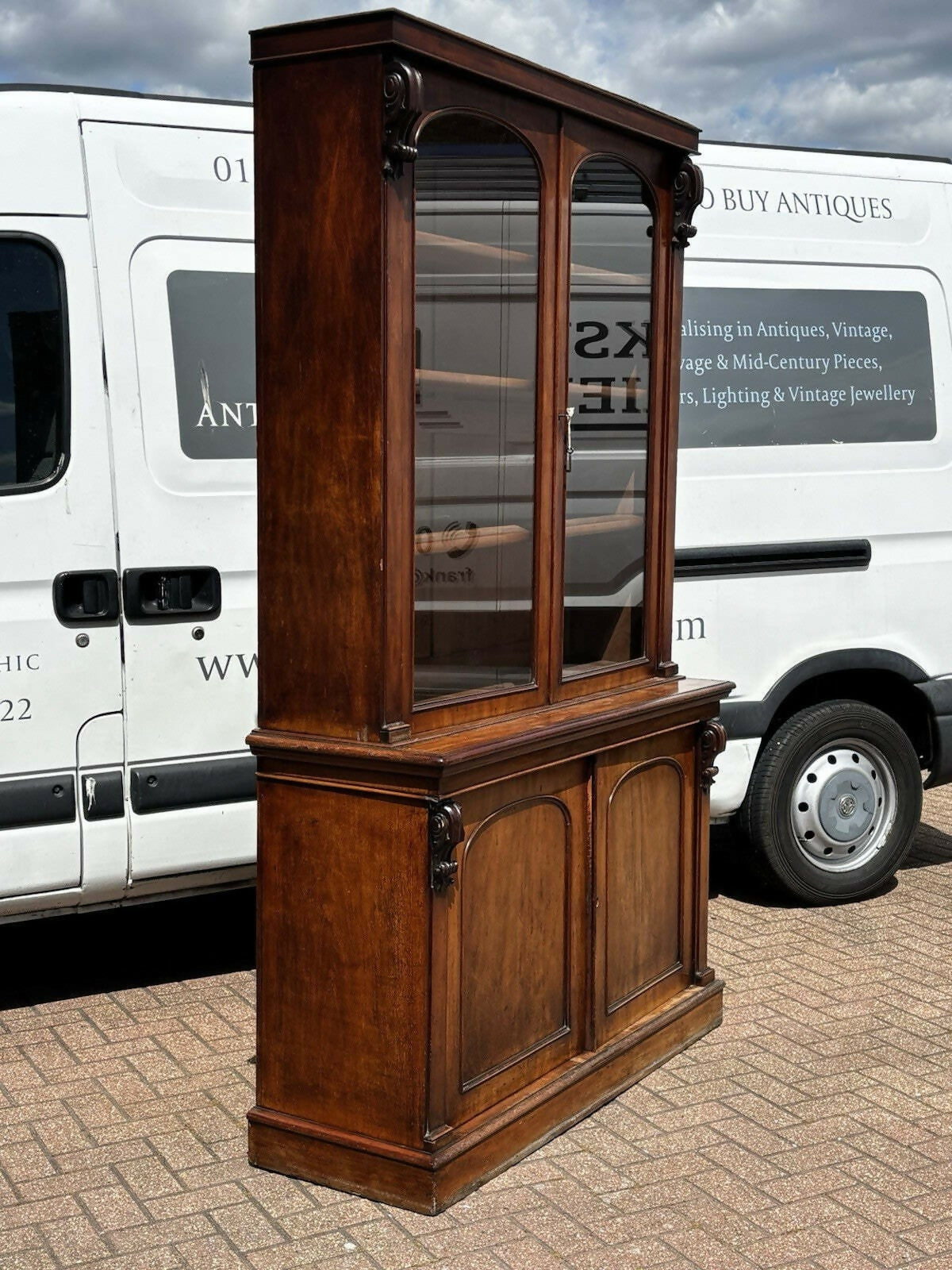 Victorian Vintage Mahogany Bookcase, Adjustable Shelves, Cupboards To Base