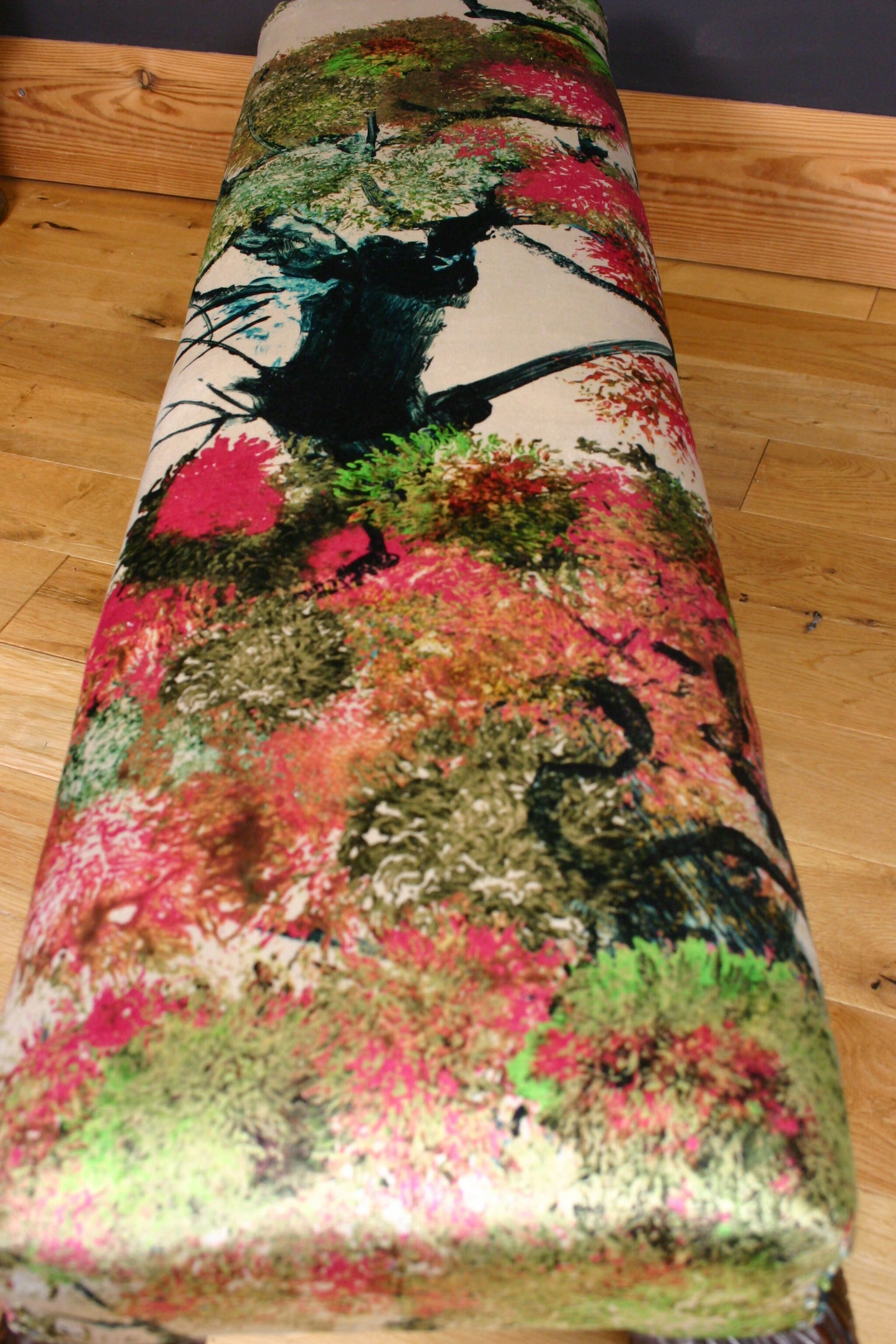 Maple & Co Oversized Antique c1900 Bench Footstool in Timorous Beasties Pinyin Tree Velvet
