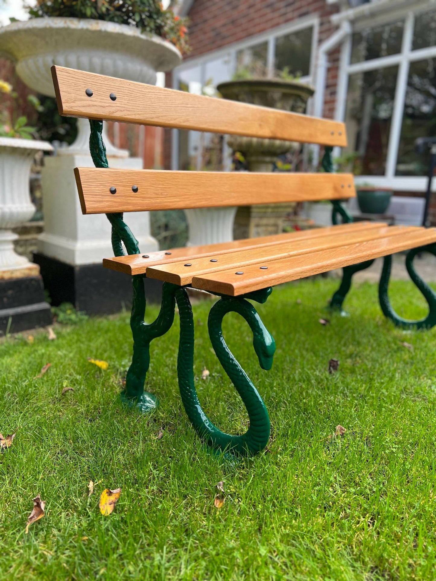 Hissing Serpent Cast Iron and Oak Garden Bench