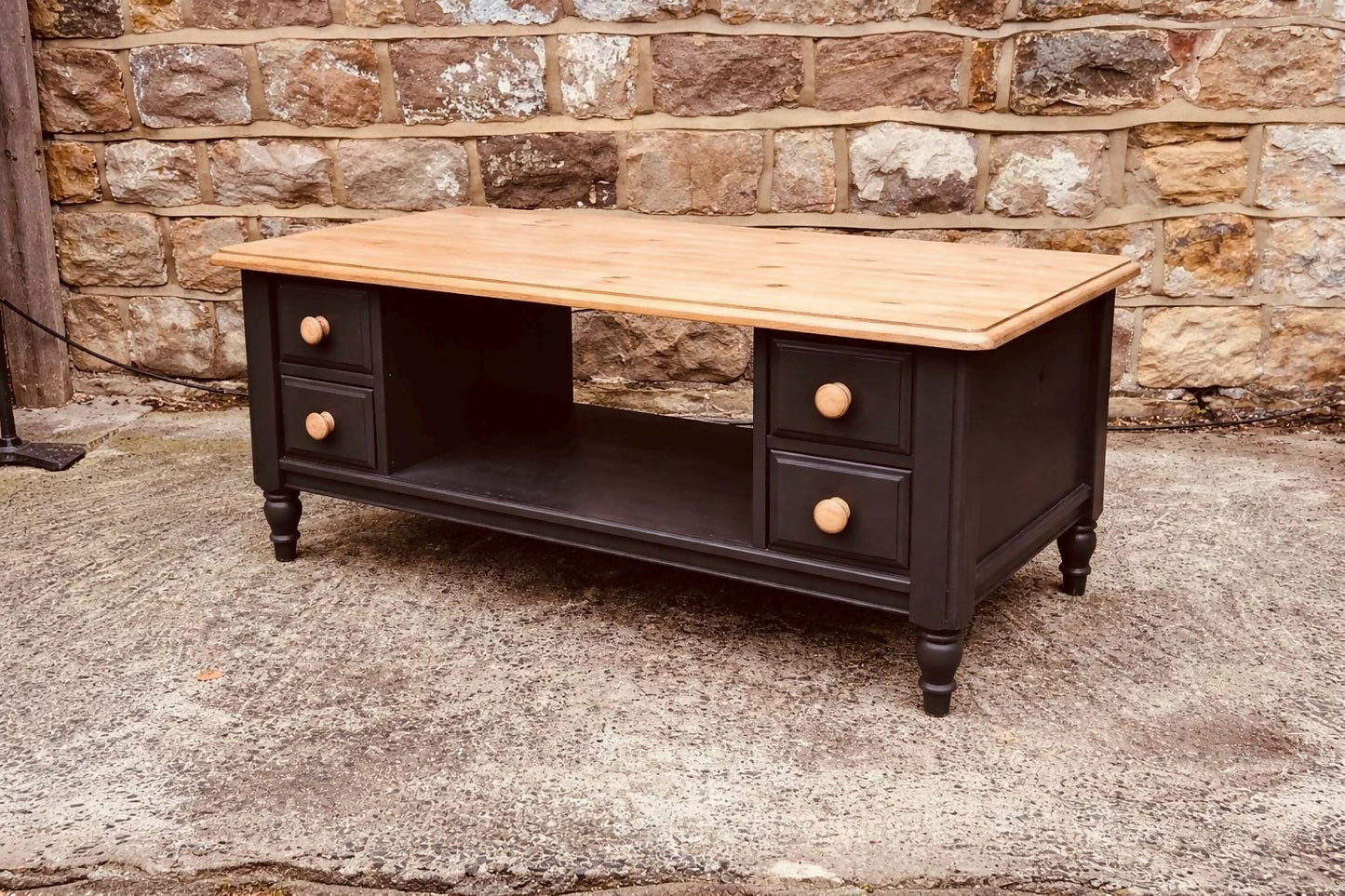 Extra Large Double-Sided Coffee Table with 8 Drawers | Hand Painted Deep Blue | Solid Wood Storage Table