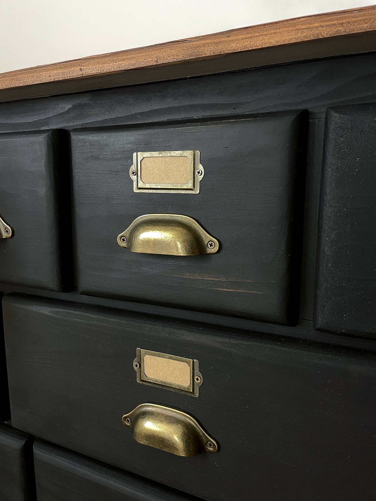 4ft Apothecary haberdashery "style" merchant bank chest of drawers sideboard Solid pine ebonized black x13 drawers