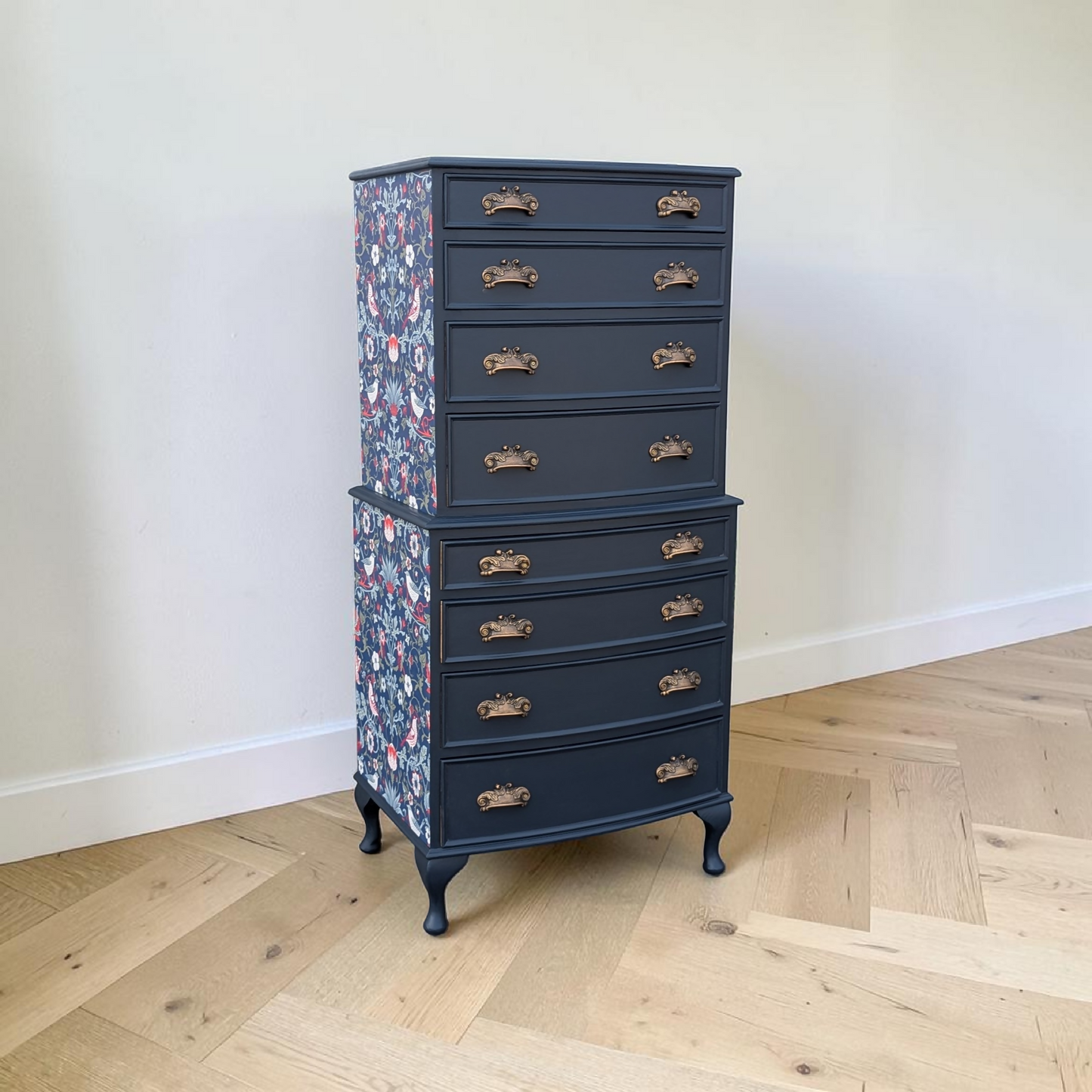 Vintage navy blue chest of drawers William Morris decoupage tallboy