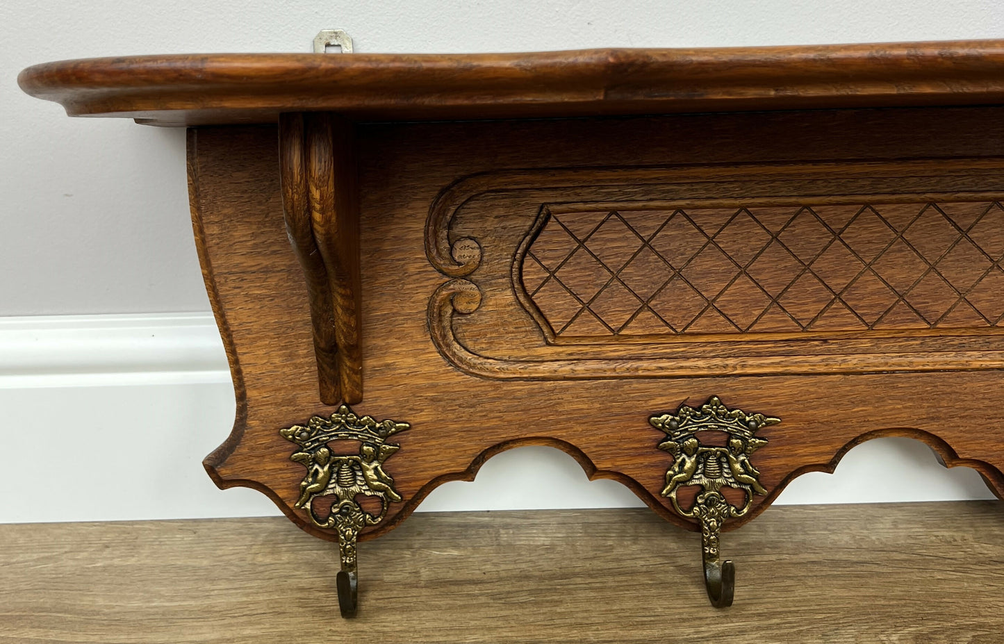 Coat Rack Vintage French Oak Wall Mounted 6 Hooks Carved Rack Hanger LOT 6206