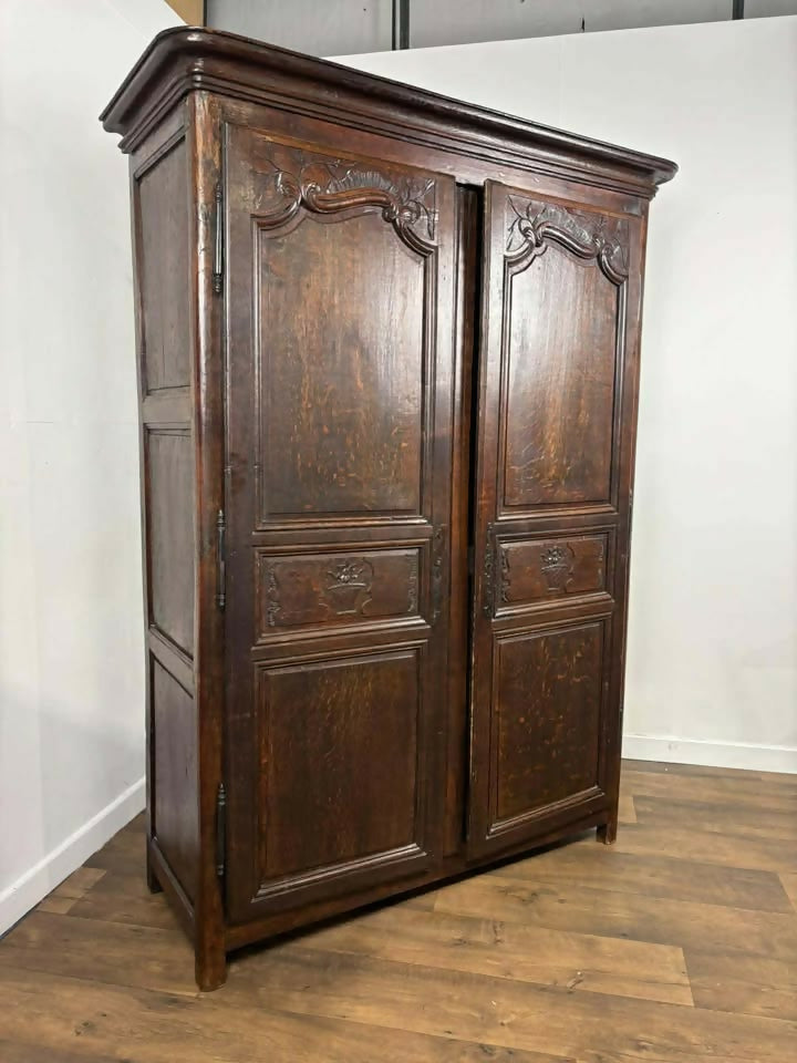 Antique French Carved Oak Wardrobe