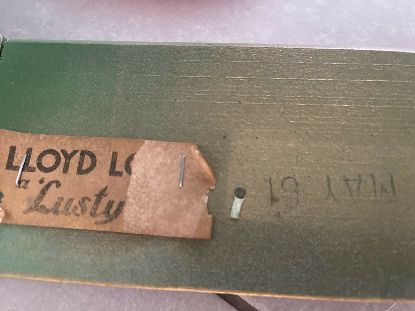 Green painted Lloyd loom 1961 chair with matching fabric