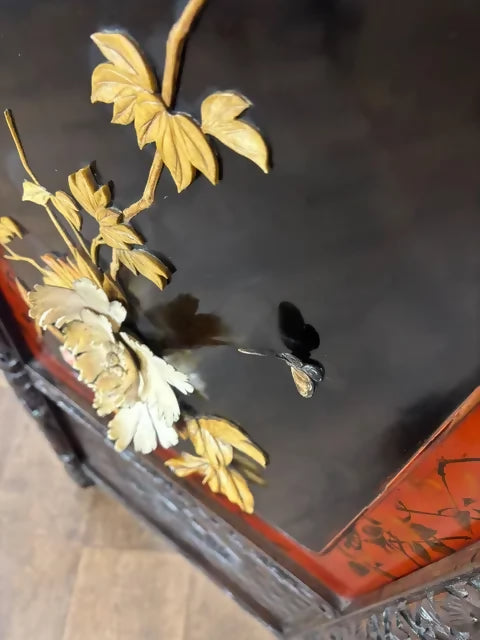 Heavily Carved Vintage Oriental Two Fold Screen