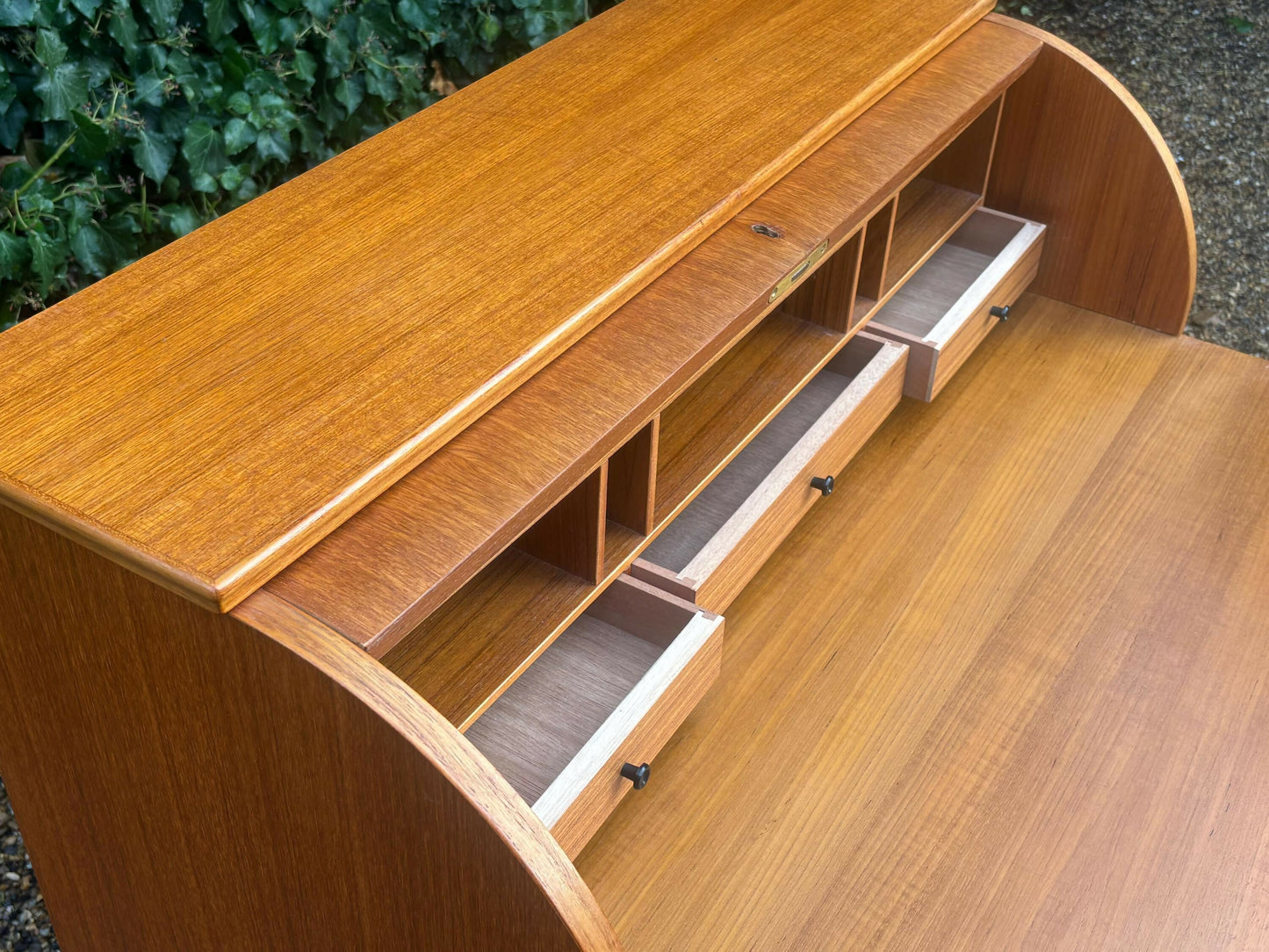 Mid Century Cylinder Top Bureau In Teak