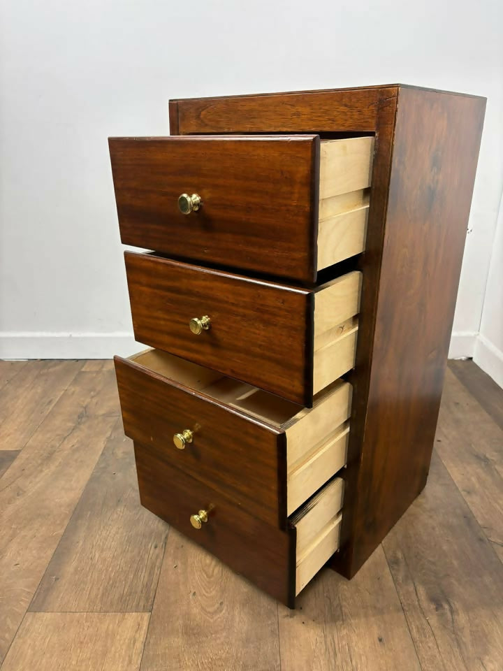 Vintage Dark Oak Veneer Narrow Of Four Drawer Chest