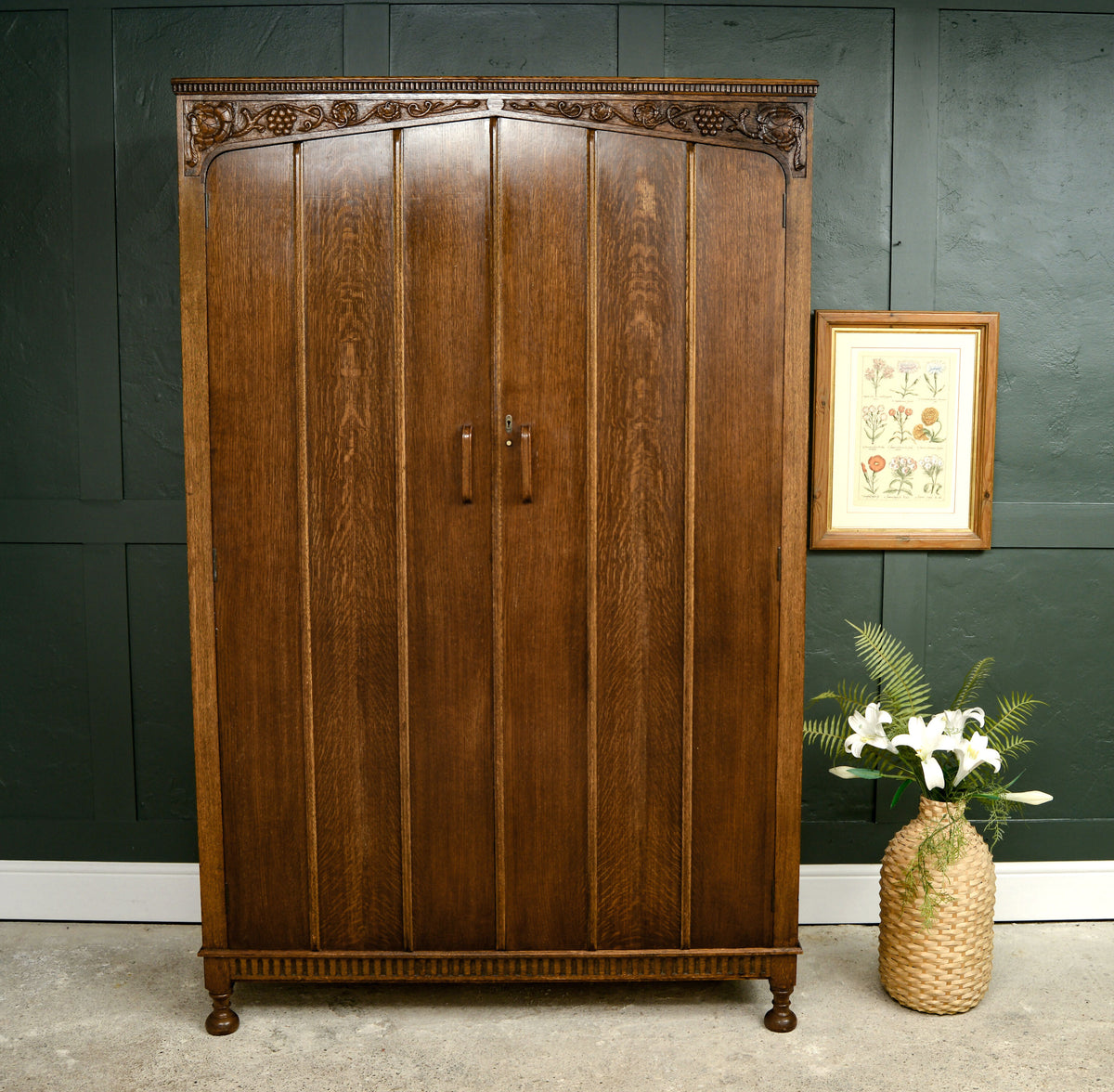 Art Deco Solid Oak Double Wardrobe - 1930s