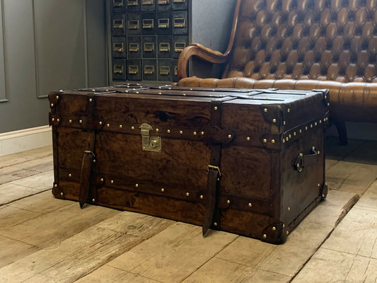English Leather Belted Coffee table Trunk