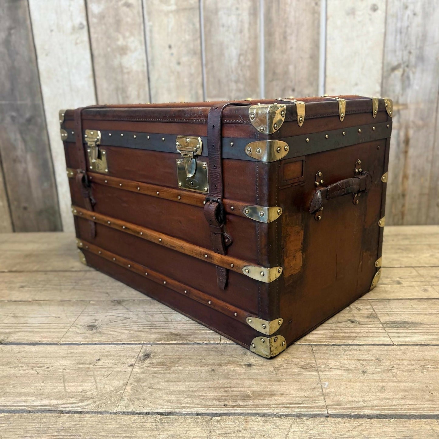 Moynat antique leather travel trunk