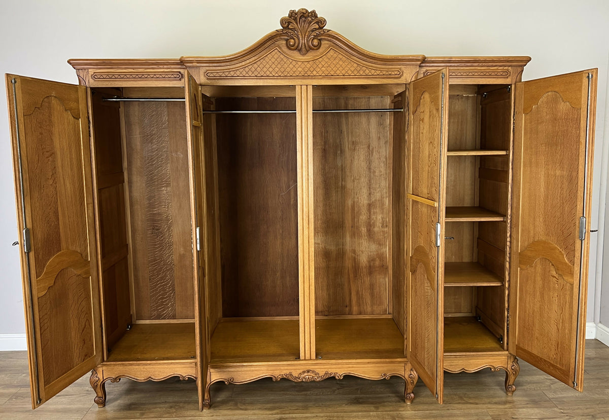 Wardrobe Vintage French Louis XVI Style Oak Four Door Carved Armoire LOT 6516