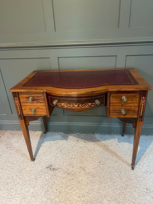 Vintage Desk /Writing Desk Red Leather Top Inlaid Rosewood Mid 1800’s