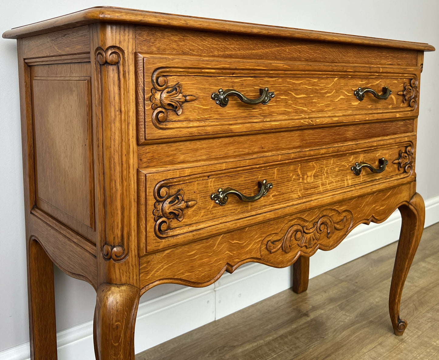 Chest of Drawers Vintage French Louis Oak 2 Drawers Carved Cabinet LOT 6232