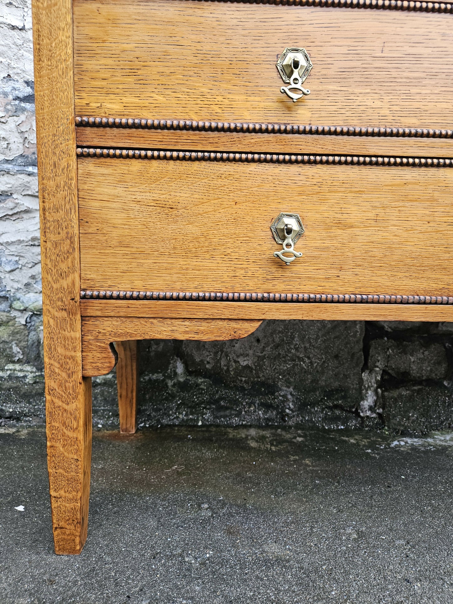Vintage Oak Tallboy Chest of Drawers: Antique Cabinet with Detailing Four Drawer