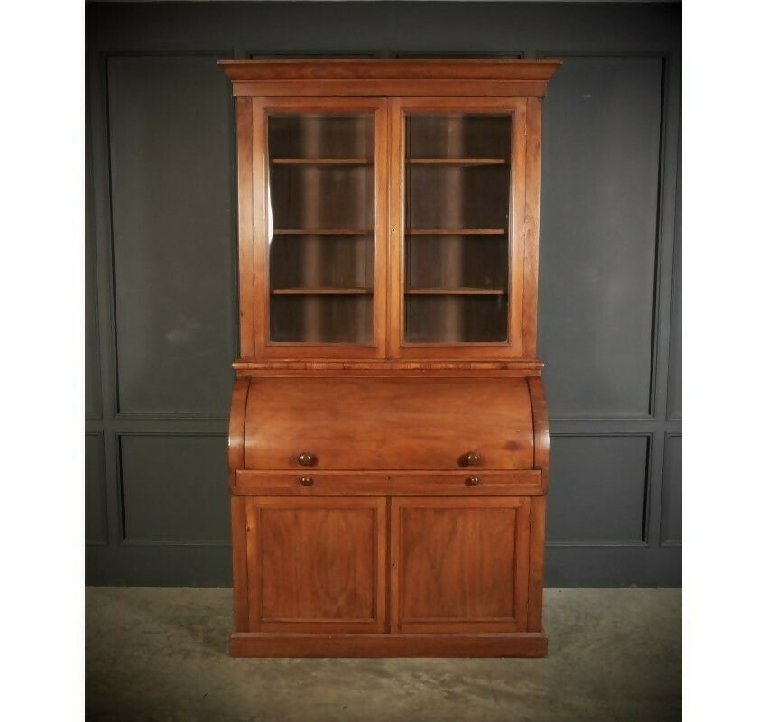 Walnut Cylinder Bureau Vintage Bookcase