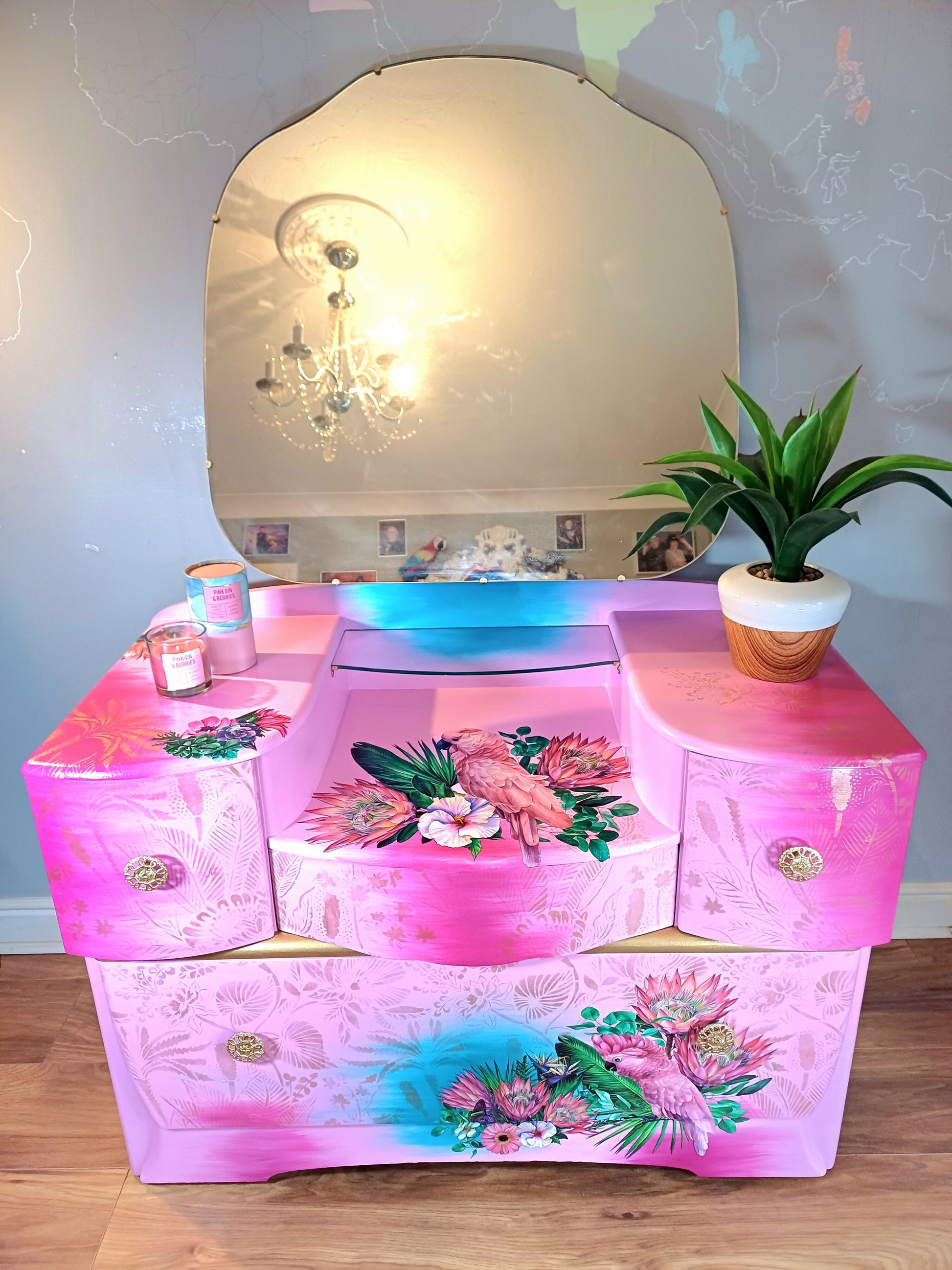 pink and gold dressing table Pink Velvet Upholstered Makeup Vanity Table with Mirror Dressing Table with Stool Large