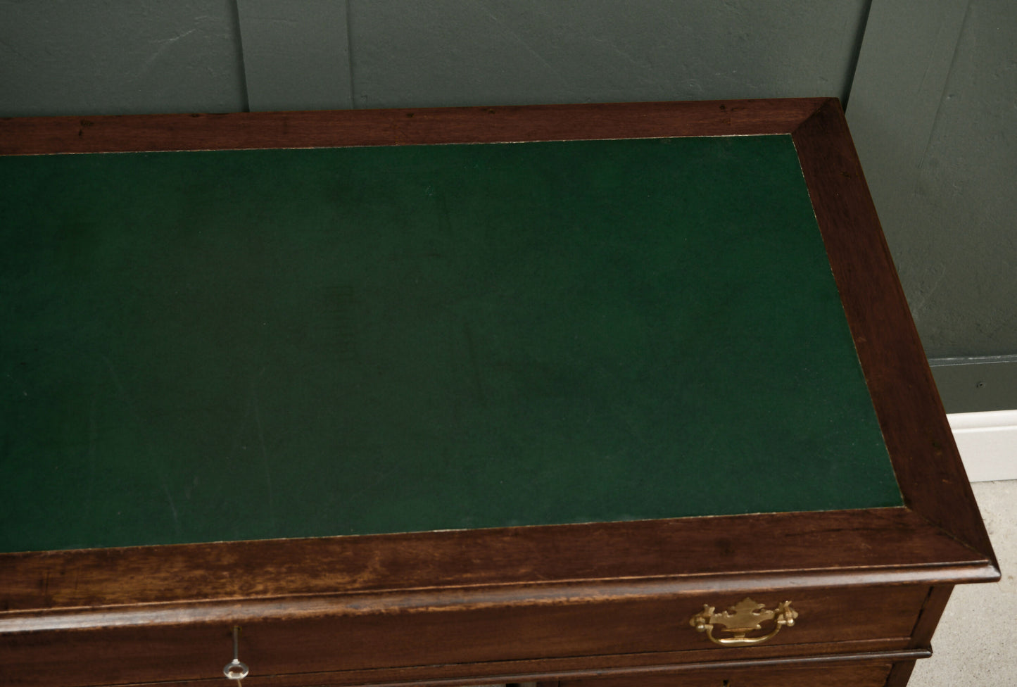 Victorian Oak Pedestal Desk with Full Width Drawer & Green Top