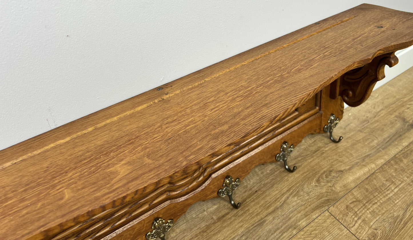 Coat Rack Vintage French Oak Wall Mounted 6 Hooks Carved Rack Hanger LOT 6304