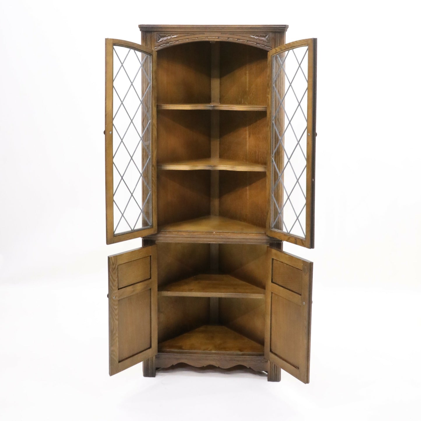 Old Charm Corner Display Cabinet with Leaded Glass Light Oak FREE UK Delivery*. SBR9512/0209D