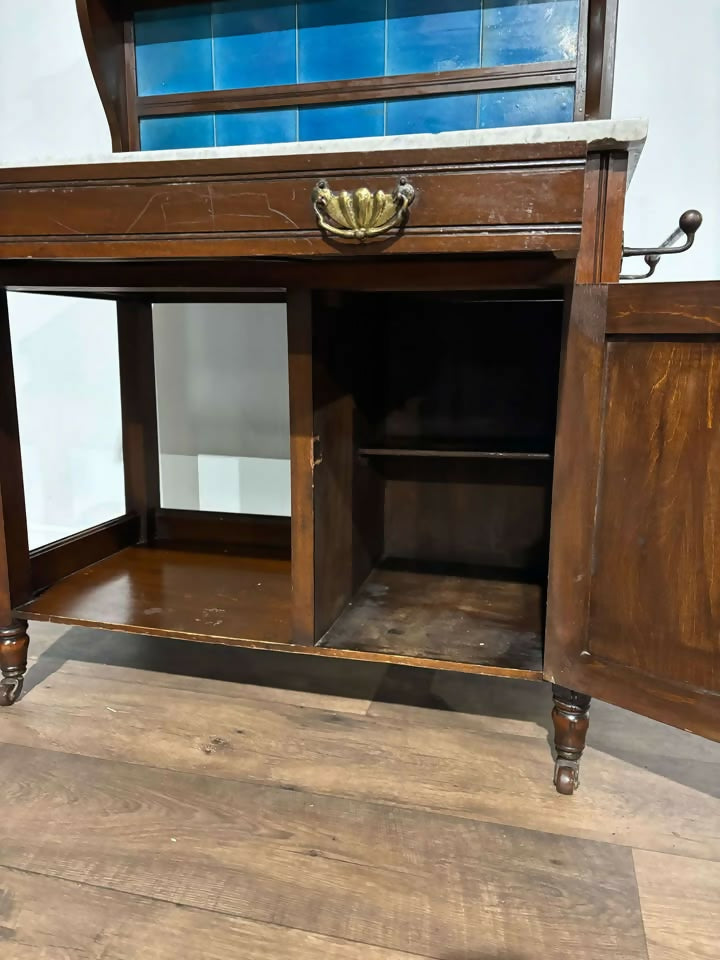 Edwardian Marble Top Washstand with Blue Tiles99