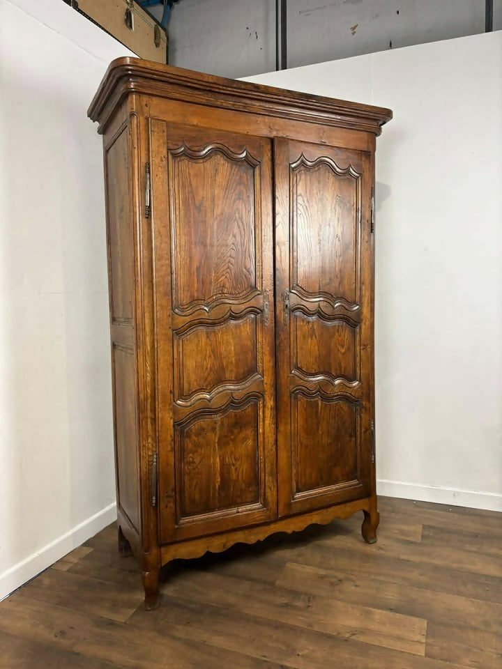Antique French Oak Two Door Armoire / Wardrobe