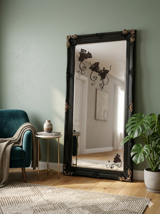 Large Decorative Baroque Style Bevelled Mirror In Gold & Black Frame