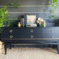 Sideboard With Drawers, TV Cabinet, Black Low And Wide, Mid Century.